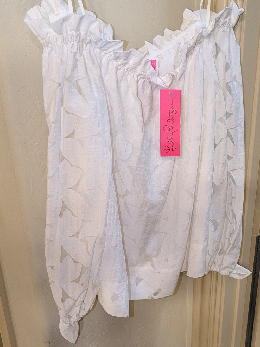 NWT Lilly PulitzerJamielynn Long Slv Off Shoulder Top Resort Wht Flora Faille Lg